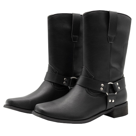 Searchers Black Cowboy Boots with Buckle for Western Style or Motorcycle Look Medium SC200916BKM